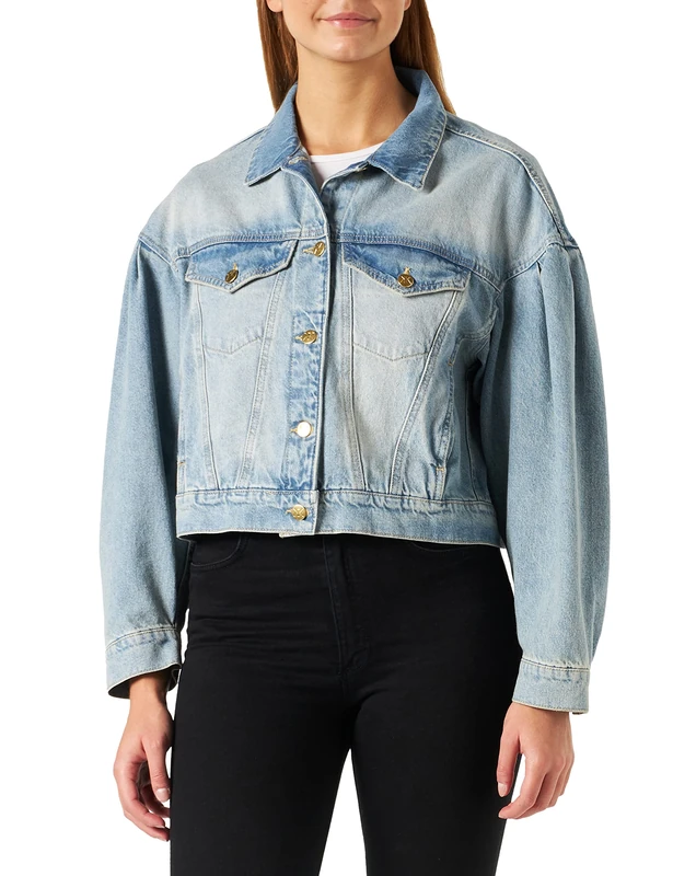 KENDALL & KYLIE Women's K&K W Balloon Sleeve Cropped Denim Jacket KKW3716106, Dark WASH, M, M - Image 1