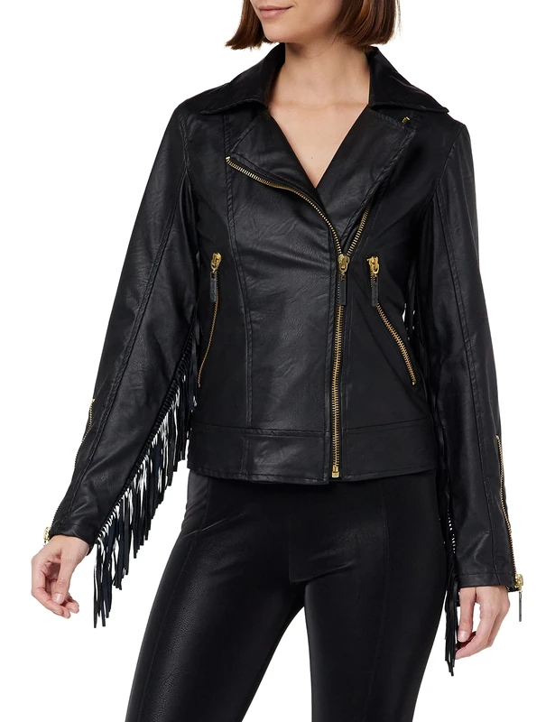 KENDALL & KYLIE Women's K&K W VGN LEATHER CROSSED FRINGE JACKET * KKW3716104 K&K W VGN LEATHER CROSSED FRINGE JACKET * KKW3716104, BLACK, M, Black, M