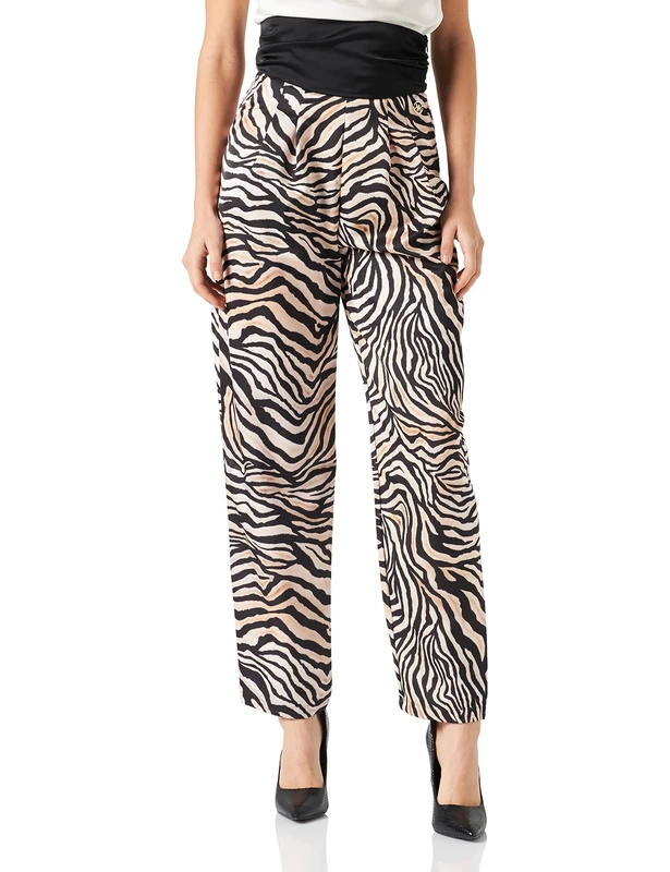 KENDALL & KYLIE Women's K&K W Printed HIGH Rise Satin Loose Pants * KKW3712006 Pants, Zebra Print, L