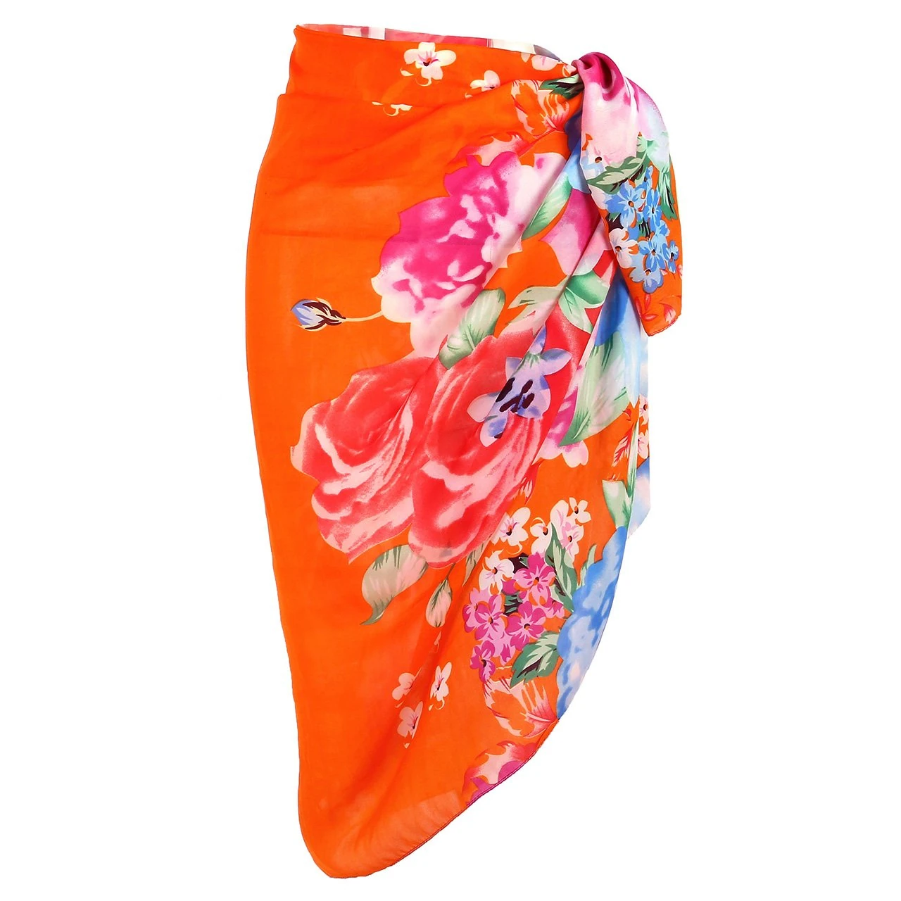 Faletony Sarongs for Women Beachwear Swimsuit Cover Ups Chiffon Pareo Beach Wrap Bright Floral Pattern Summer Holiday Sarong Skirt Orange Floral