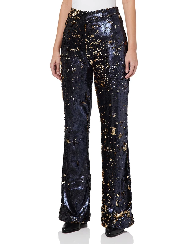 KENDALL & KYLIE Women's K&K W Dazzle HIGH Rise Flare Pants KKW3712001, Bronze, S