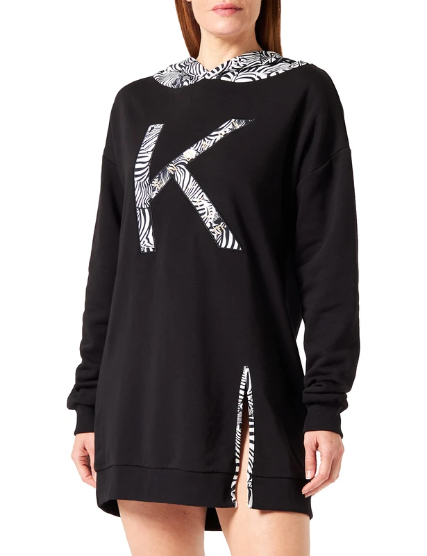 KENDALL & KYLIE Woman K&k W Zebra B&w Hoody Sweatdress Kkw3711665 Casual Dress, Black, XL