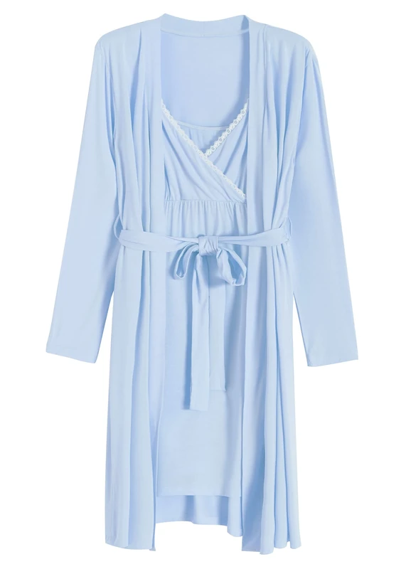 Latuza Women's Bamboo Viscose Nursing Nightgown and Robe Set, Light Blue, Medium - Image 1