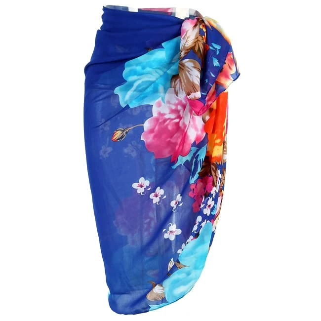 Faletony Sarongs for Women Beachwear Swimsuit Cover Ups Chiffon Pareo Beach Wrap Bright Floral Pattern Summer Holiday Sarong Skirt Blue Floral