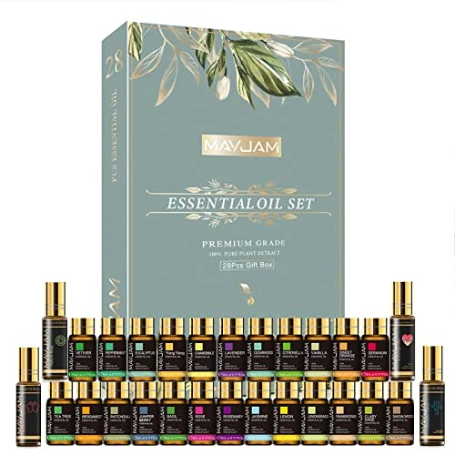 MAYJAM 28Pcs Essential Oil Gift Set for Aromatherapy Diffusers, Humidifiers, Skin Care, Massage, Soap, Candle Making, Gift for Friend