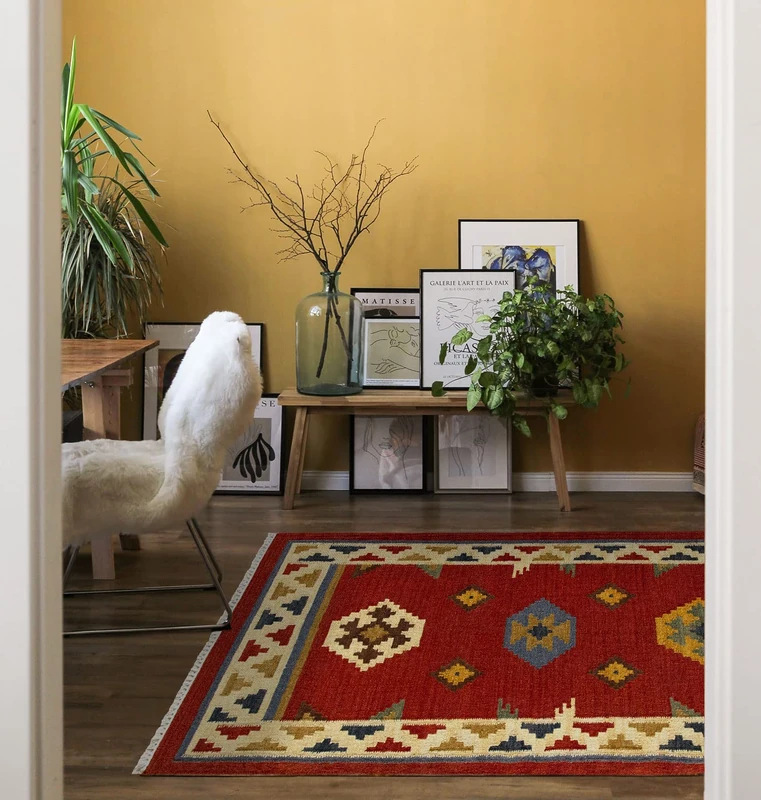 HAMID - Kilim Lori Rug with Oriental Design, 100% Wool, Kilim Rug, Hand-woven, Hallway, Living Room, Bedroom, Living Room, Entrance (D.3, 170x110 cm)…