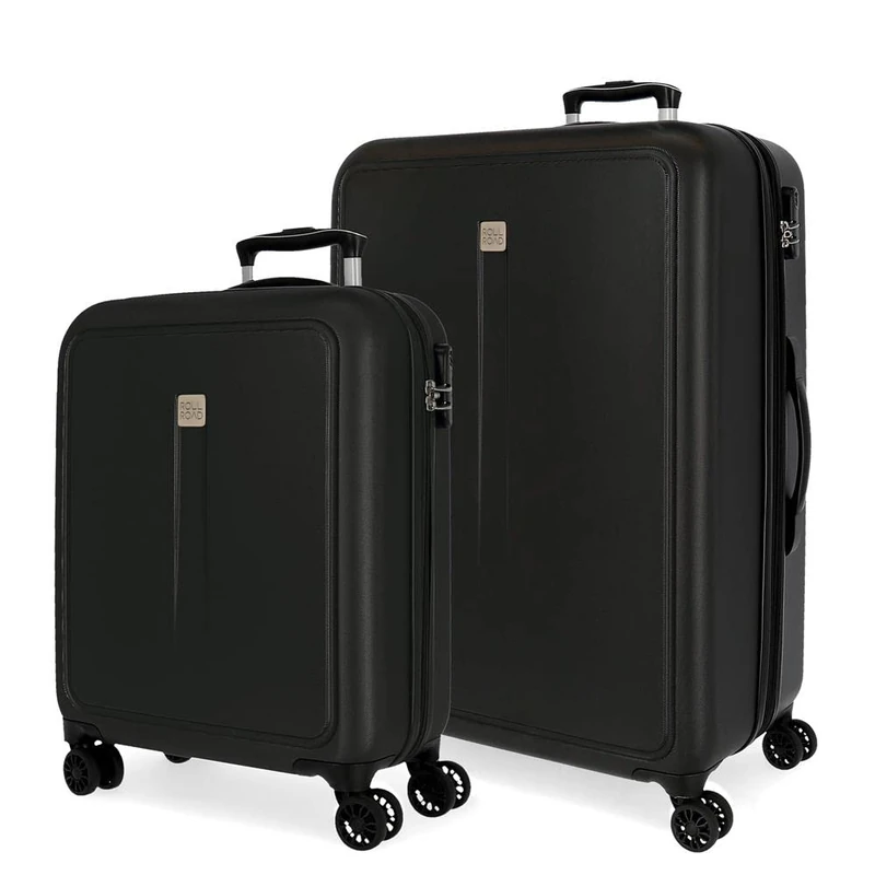 Roll Road Camboya Cabin Trolley, Black, 40 x 55 x 20 cm, Rigid ABS Combination Lock, Side Lock, 37 L, 3.08 kg, 4 Wheels, Hand Luggage, Black, 40 x 55 x 20 cm / 48 x 68 x 27 cm, Set of 2 suitcases