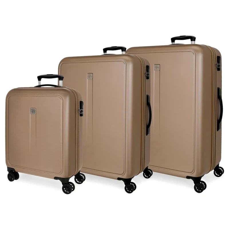 Roll Road Camboya Cabin Trolley, Black, 40 x 55 x 20 cm, Rigid ABS Combination Lock, Side Lock, 37 L, 3.08 kg, 4 Wheels, Hand Luggage, Champagne, 55/68/78 cm, Set of 3 suitcases