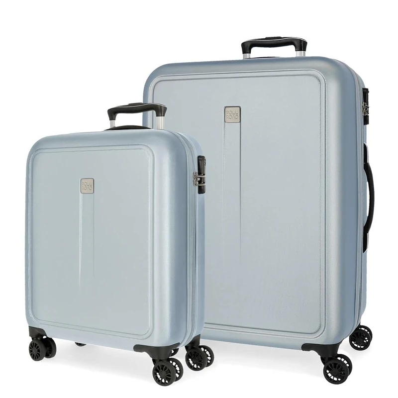 Roll Road Camboya Cabin Trolley, Black, 40 x 55 x 20 cm, Rigid ABS Combination Lock, Side Lock, 37 L, 3.08 kg, 4 Wheels, Hand Luggage, lightblue, 40 x 55 x 20 cm / 48 x 68 x 27 cm, Set of 2 suitcases