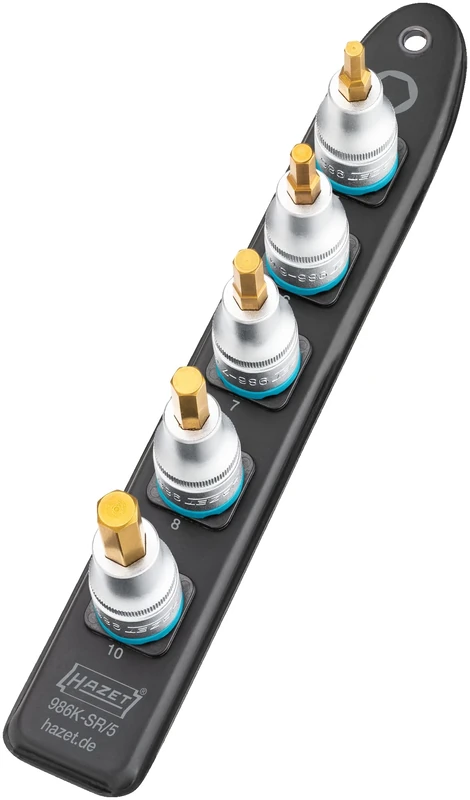 Hazet Smart-Rail 986K-SR/5 | Magnetic Base with 5 Slots, Drive: Square 12.5 mm (1/2 Inch), Output: Inner Hexagonal Profile | Plastic Socket Strip for Socket Spanner