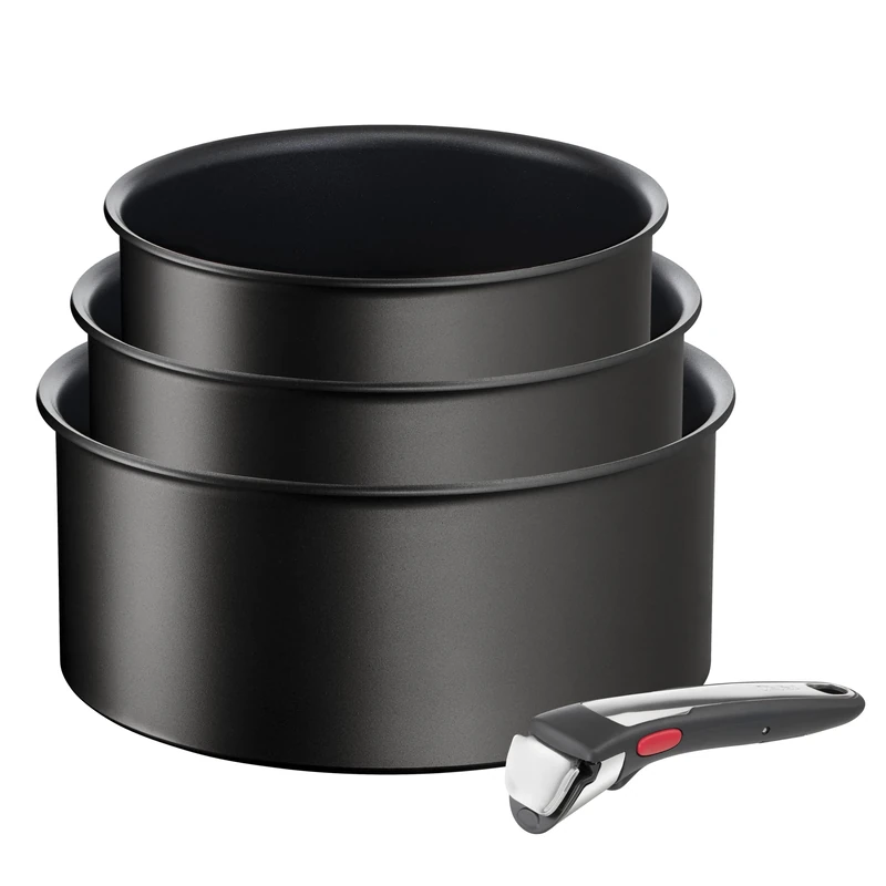Tefal Ingenio L7679202 Set of 3 Saucepans + Removable Handle, Induction, Non-Stick Coating, Stackable, Dishwasher Safe, Made in France, Eco Resist On