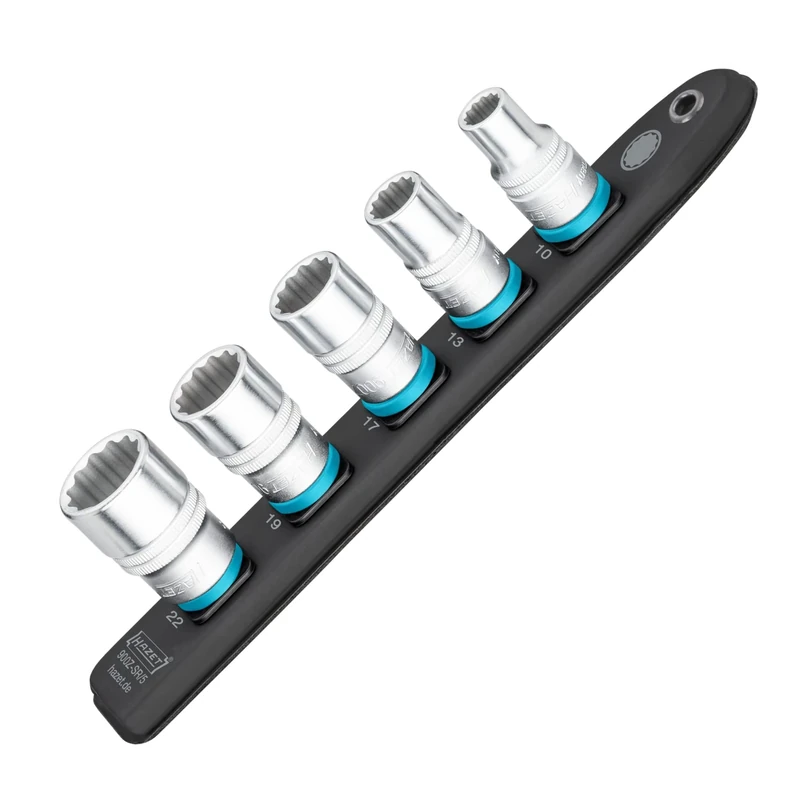 Hazet Smart-Rail 900Z-SR/5 | Magnetic Base with 5 Slots, Drive: Square 12.5 mm (1/2 inch), Output: External Double Hexagon | Plastic Socket Strip