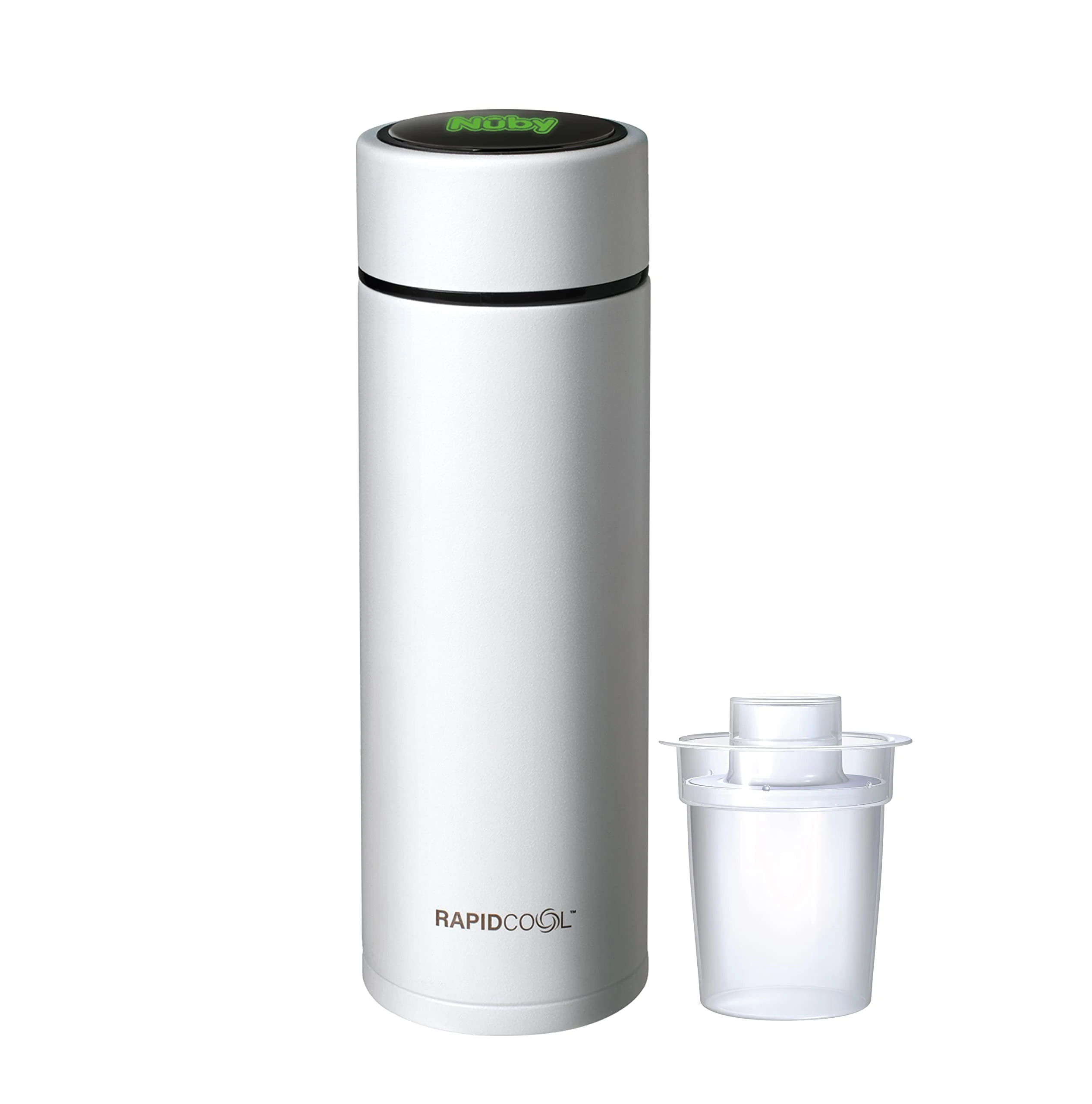 Nuby RapidCool Portable Baby Bottle Maker - Formula Feed in 2 Minutes | Ideal for Travel Bottles and Night Feeds | Includes Milk Powder Dispenser and Digital Lid | No Filter Needed (White)