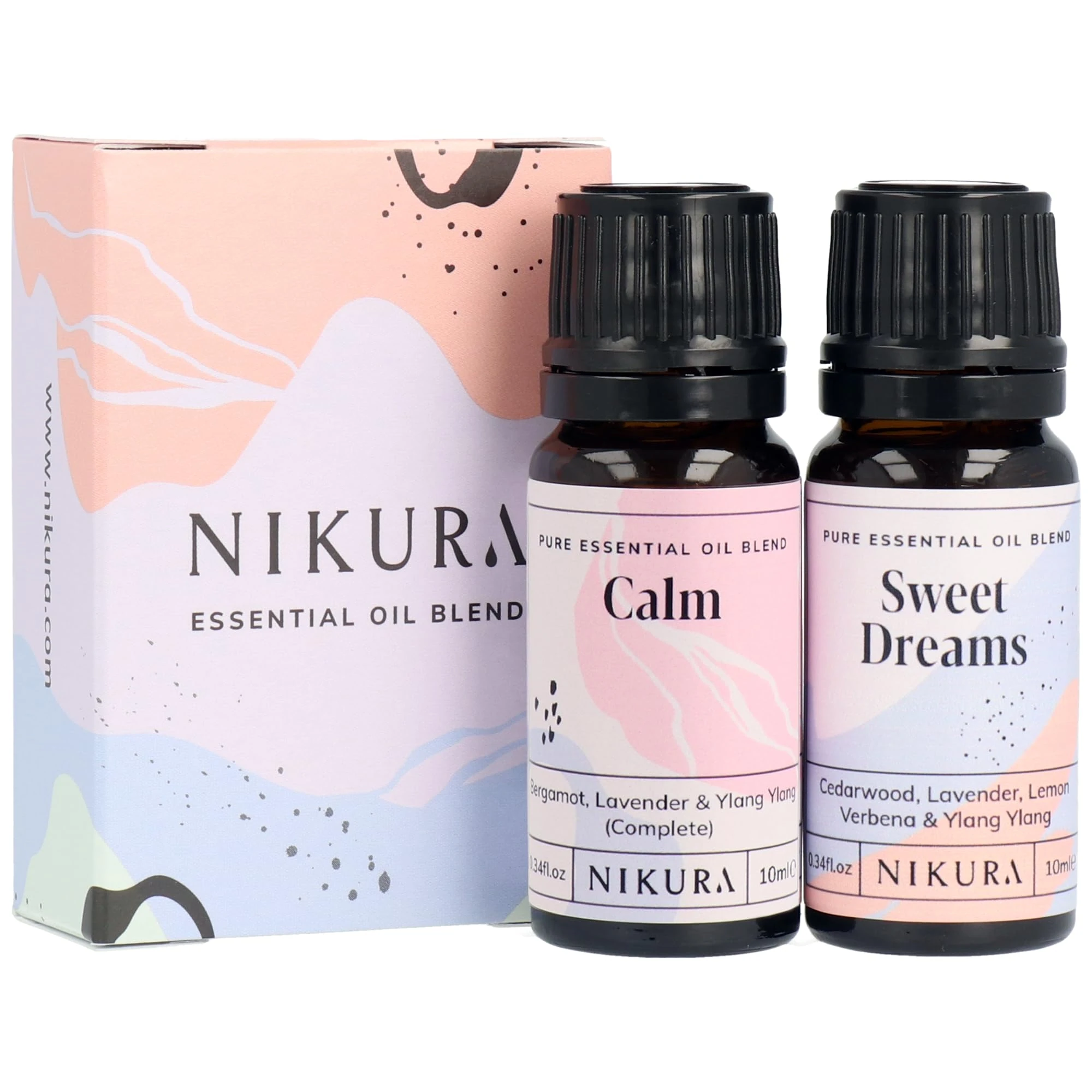 Nikura Anxiety Relief Essential Oil Blends Set - 2 x 10ml | Anti-Anxiety & Sweet Dreams | Essential Oils For Diffusers for Home, Aromatherapy | Lavender Oil for Sleep, Bergamot, Ylang Ylang for Stress