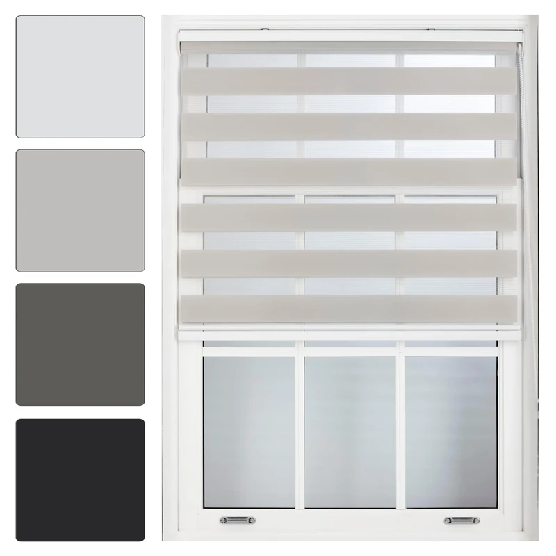 FURNISHED Day and Night Roller Blinds - Zebra Blind Dim or Translucent Vision Roller Shades for Windows and Doors - Dual Layer Fabric, Grey, 175W x 165H cm