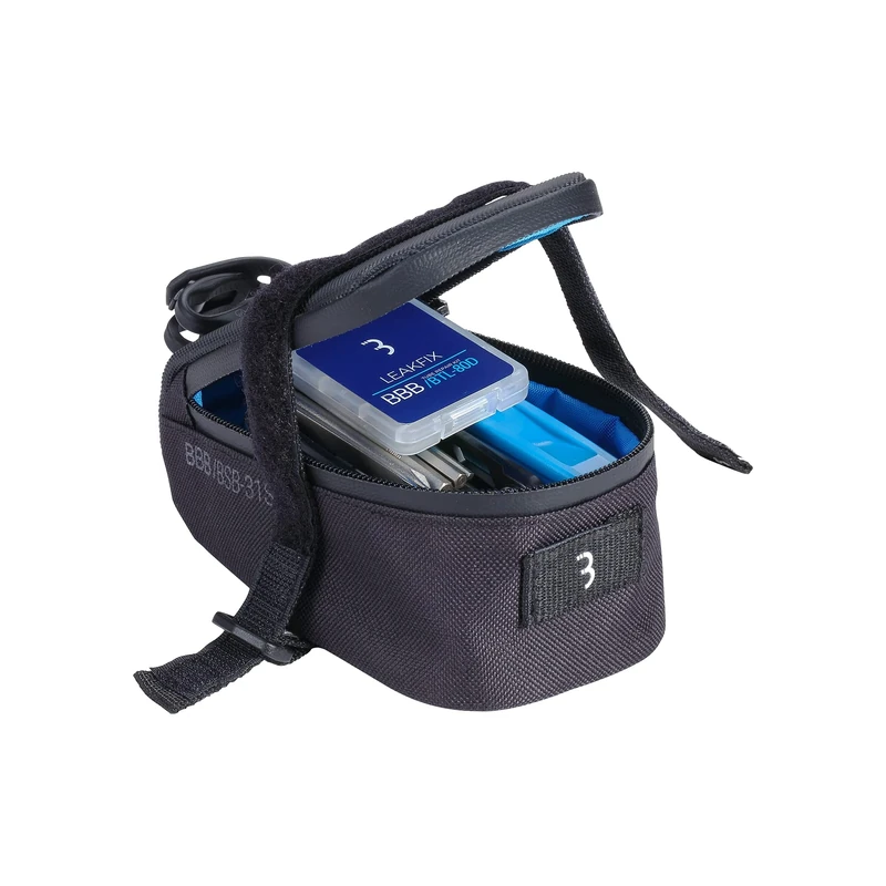 BBB Cycling CombiSet Saddle Bag Dual Strap System MiniFold S Tool WindWave Mini Pump EasyLift Tire Levers Leakfix Repair Patches Combiset EasyPack BSB-56