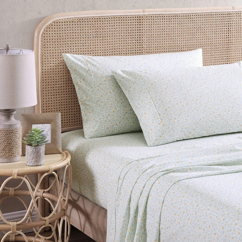 Tommy Bahama - Queen Sheets, Cotton Percale Bedding Set, Crisp & Cool, Stylish Home Decor (Crane Flower Green, Queen)