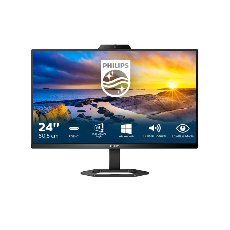 Philips 24E1N5300HE - 24 Inch FHD Monitor, 75Hz, IPS, WebCam, USB-C, Height Adjust, Speakers, USB HUB, Flicker Free (1920 x 1080 @75Hz HDMI 1.4/ DP 1.2 USB-C USB 3.2)