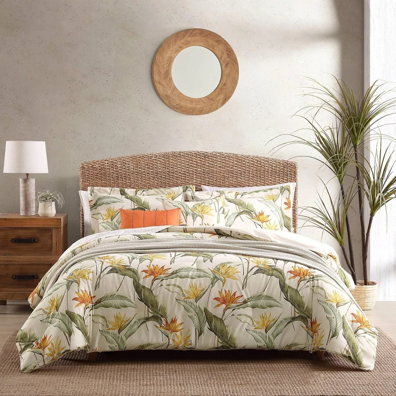 Tommy Bahama - King Comforter Set, Reversible Cotton Bedding with Matching Shams & Bonus Throw Pillows, All Season Home Decor (Birds of Paradise Off-White, King)