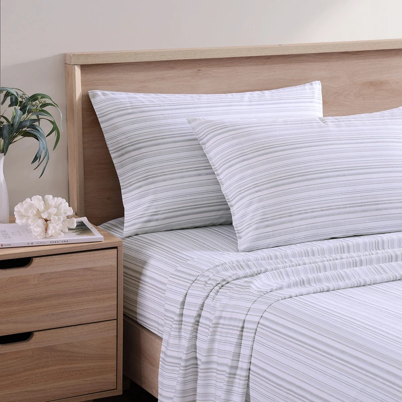 Tommy Bahama - Queen Sheets, Cotton Percale Bedding Set, Crisp & Cool, Stylish Home Decor (Kahanu Stripe Grey, Queen)