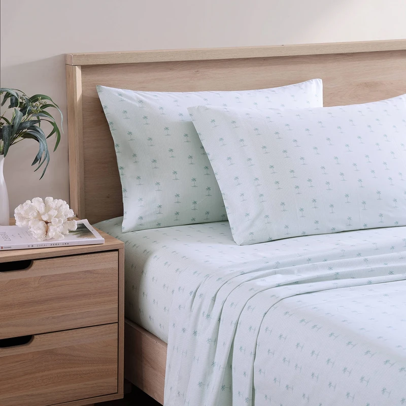 Tommy Bahama - King Sheets, Cotton Percale Bedding Set, Crisp & Cool, Stylish Bedding Set (Kaw Palms Blue, King)