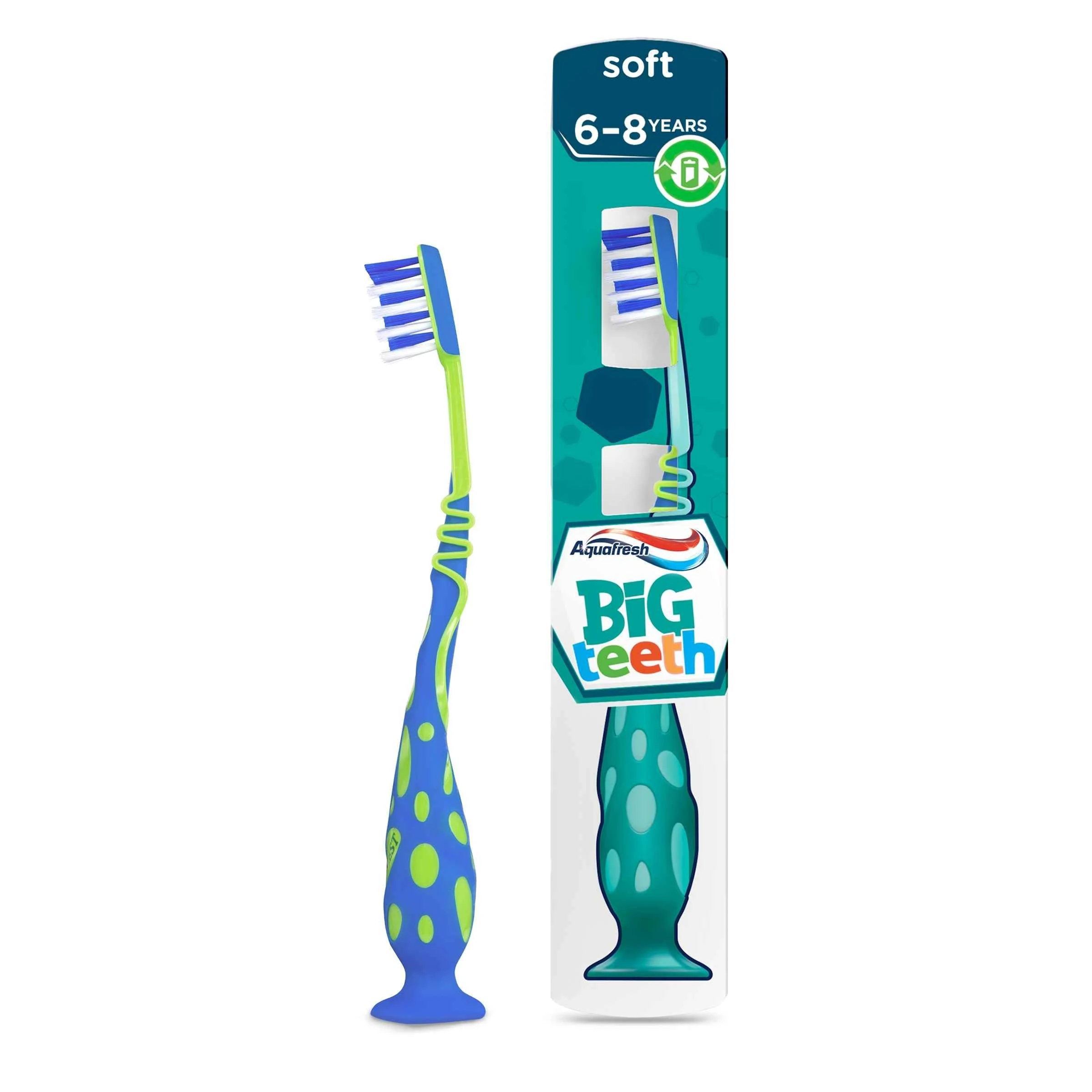 Aquafresh Kids Toothbrush Big Teeth, Developed for children aged 6-8 years old by dental experts in plastic free packaging, soft bristles.