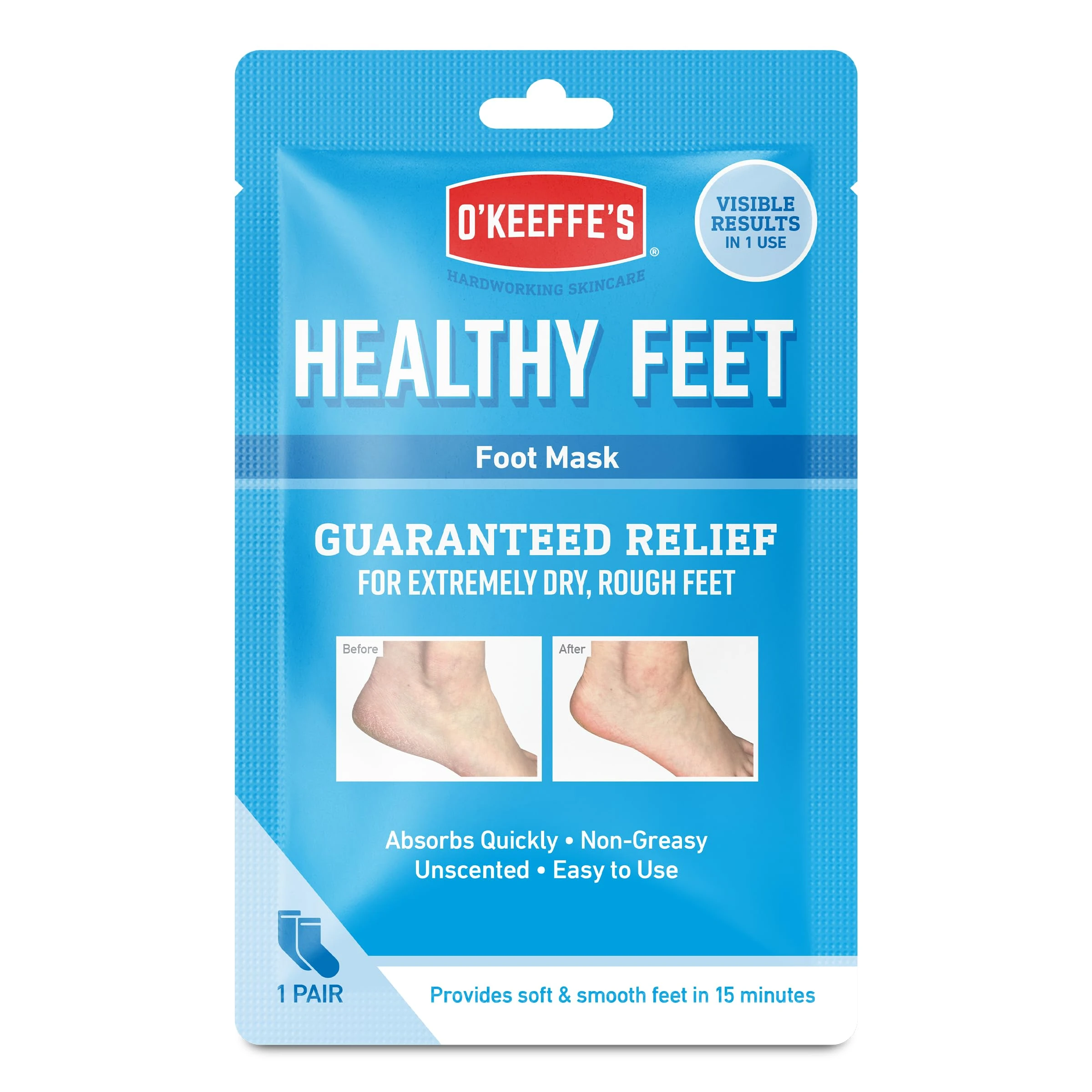 O’Keeffe’s Healthy Feet Foot Mask – Intensive Moisturising Sock Treatment for Extremely Dry, Rough Feet & Cracked Heels – Visible Results in One Use