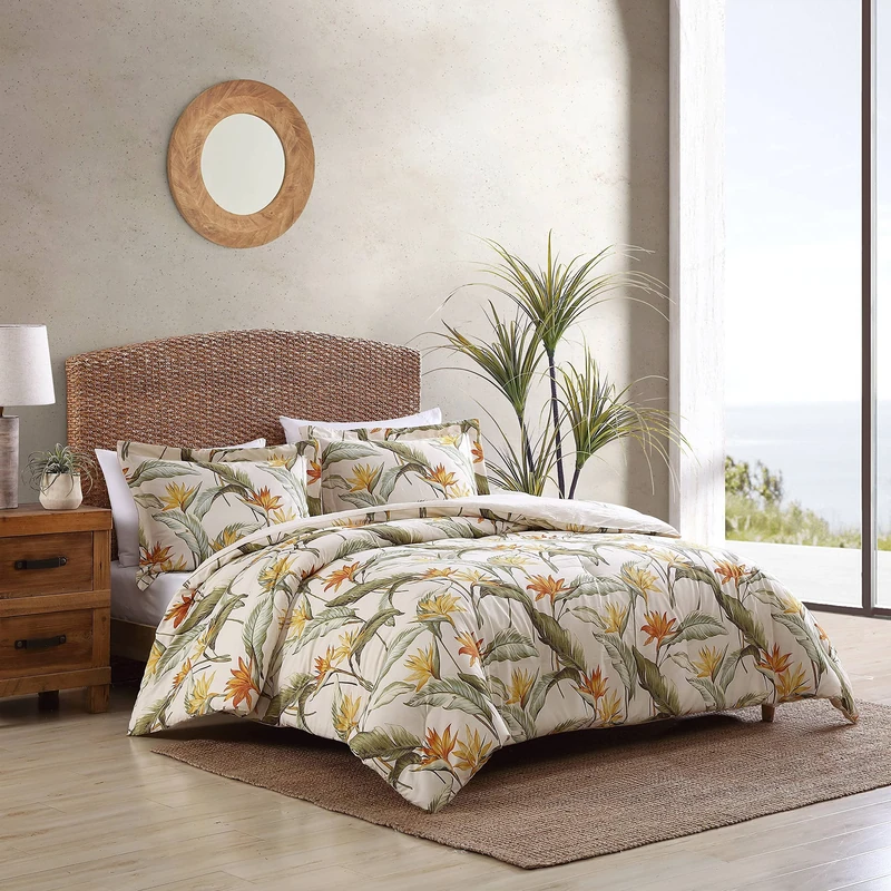 Tommy Bahama - King Duvet Cover Set, Cotton Bedding with Matching Shams & Button Closure, Super Soft Bedding Set (Birds of Paradise Beige, King)