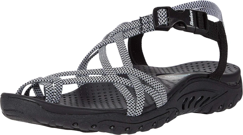 Skechers Women's Reggae-IRIE MON Sport Sandal, Black/White, 5.5