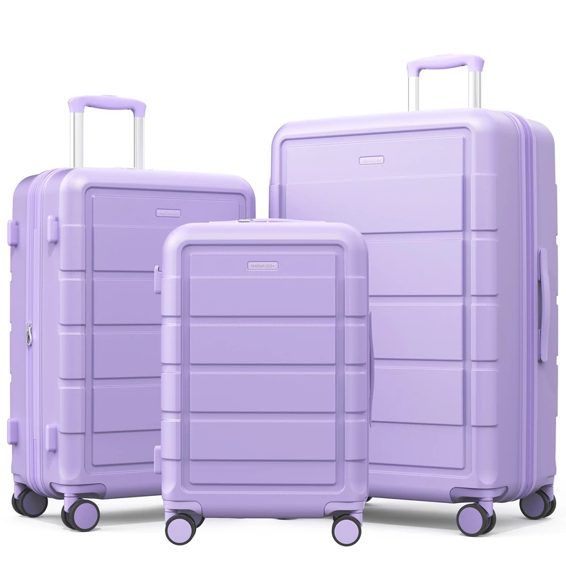 SHOWKOO Suitcase Sets 3 Piece Hard Shell PC+ABS Expandable Lightweight Durable Travel Suitcase with Spinner Wheels TSA Lock, 20" 24" 28" -Lavender Purple
