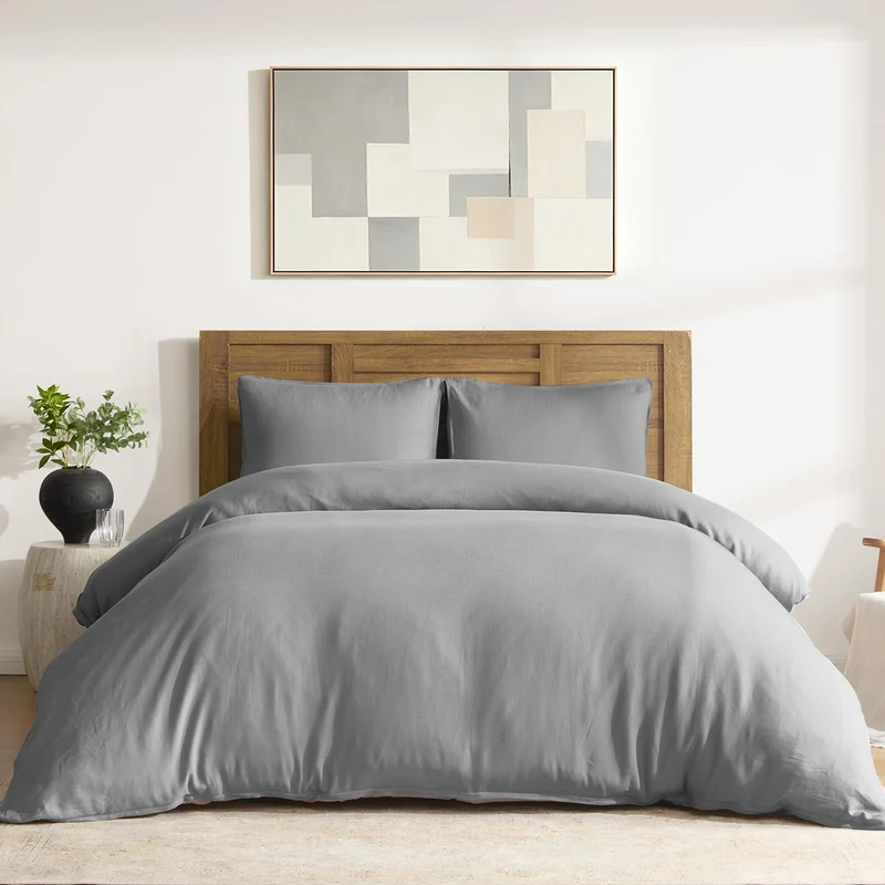 DAPU 100% French Linen Duvet Cover 3Pcs Set, 170GSM Linen Bedding, King