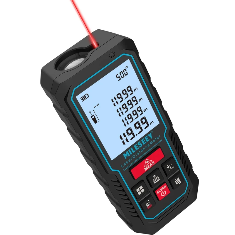 120M Laser Measure Device, MiLESEEY 229ft Digital Laser Tape Measure with Upgrade Electronic Angle Sensor, ±2mm Accuracy, Area Measurement,Volume and Pythagoras, 2"LCD Backlit,Mute, Battery Included