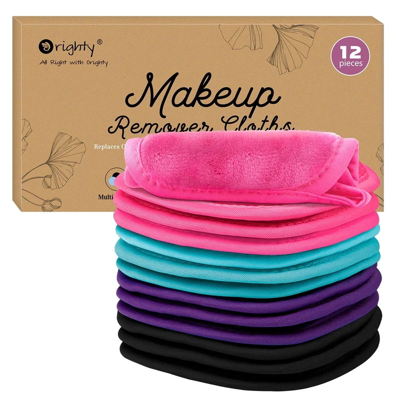 Orighty Flannel Makeup Remover Cloths 12 Pack, Makeup Removal Face Cleansing Cloth, Reusable Makeup Remover Pads Remove Instantly Dirt with Just Water, 5 x 5 in