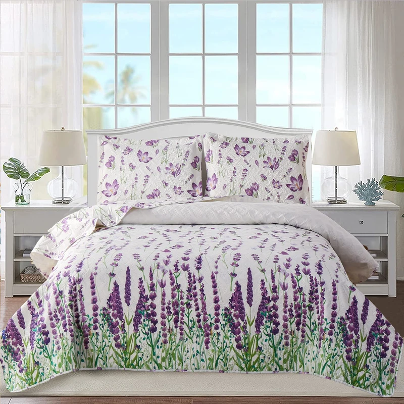 Ycosy Quilt Set King Size Floral Bedspread King Quilts Bedding Set Summer Lightweight Floral Quilt Reversible Bedding Bedspread Plant Green Leaves - Image 1
