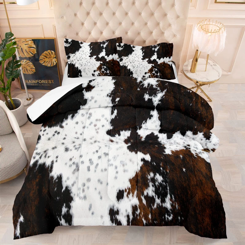 Tailor Shop Black White Cow Print Comforter Set King, Western Farmhouse Cow Print Bedding in A Bag, Rustic Cowhide Comforter Set with 2 Matching Pillowcases Bedroom Decor
