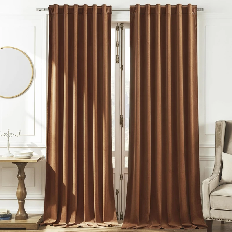 Timeper Burnt Orange Velvet Curtains 63 inches 2 Panels, Light Blocking Curtains for Bedroom Living Room Thermal Insulated Luxury Super Soft Window Drapes,Back Tab & Rod Pocket,W52 x L63 inches