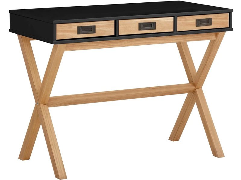 Paulo Desk with 3 Drawers in Black Stain Wax, 50x100x75cm (DxWxH) - Image 1