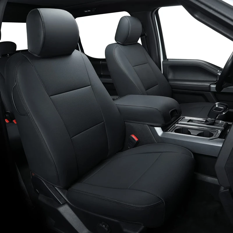 Covertopia Z10-XB F150 Faux Leather Seat Covers, Custom fit for 2015-2022 F150 Crew Cab, and 2017-2022 F250 F350 Crew Cab with Center Console Cover(Black)