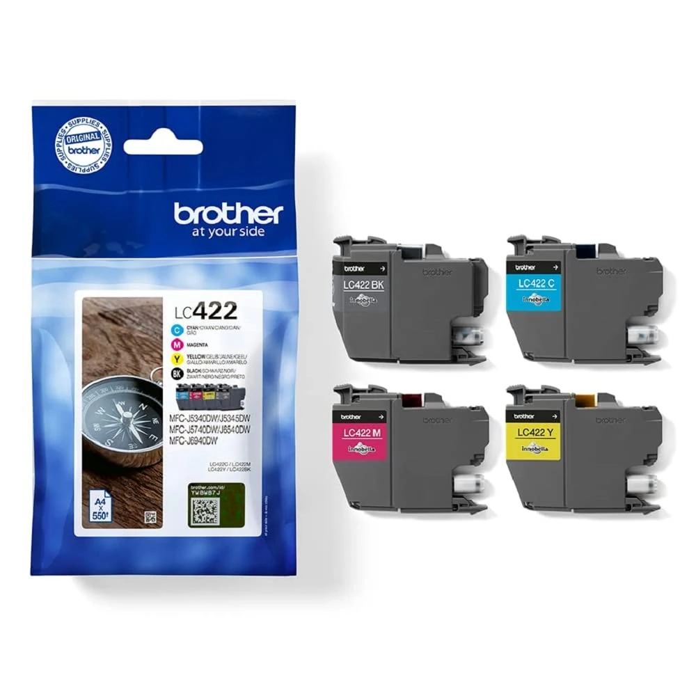 BROTHER Genuine LC-422VAL Black/Cyan/Magenta/Yellow, Multi-Pack, Standard Yield, Includes 4 x Inkjet Cartridges, Genuine Supplies