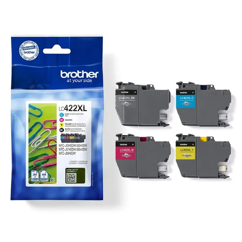 BROTHER Genuine LC-422XLVAL Black/Cyan/Magenta/Yellow,Multi-Pack, High Yield, Includes 4 x Inkjet Cartridges, Genuine Supplies