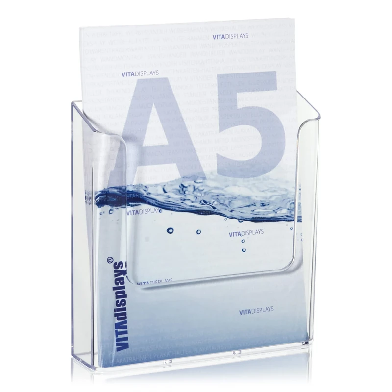 VITAdisplays Pack of 10 DIN A5 Wall Brochure Holder, Transparent Flyer Holder for Wall Mounting, Wall Brochure Holder for DIN A5 Flyer, Brochure Holder as Wall Holder for Brochures and Catalogues