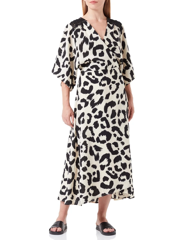 Liquorish Animal Print Maxi Wrap Dress with Kimono Sleeves in White - Image 1