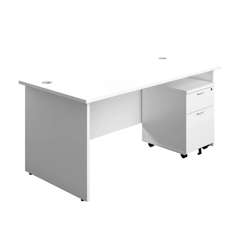 Office Hippo Panel Desk with 2 Mobile Storage Including Filing Drawer, A4, Foolscap, Engineered Wood, White, 180 x 80 x 73 cm
