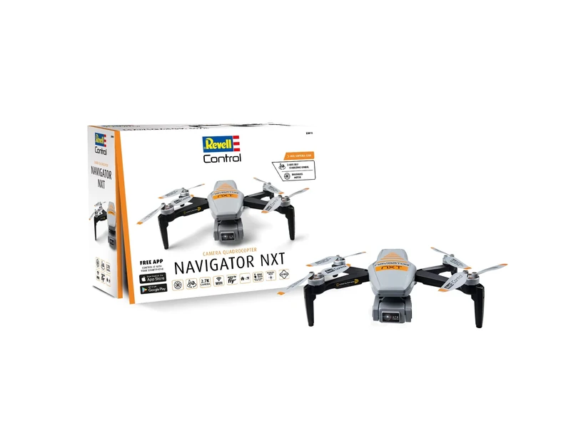 Revell Control 23811 Remote Control Quadcopter Navigator NXT With Precise 2.4 GHz Control, 25 Min+ Flight, Brushless, One Push Take Off/Land, WiFi, 2 Axis Gimbal 2.7K Camera, 26.5cm in length
