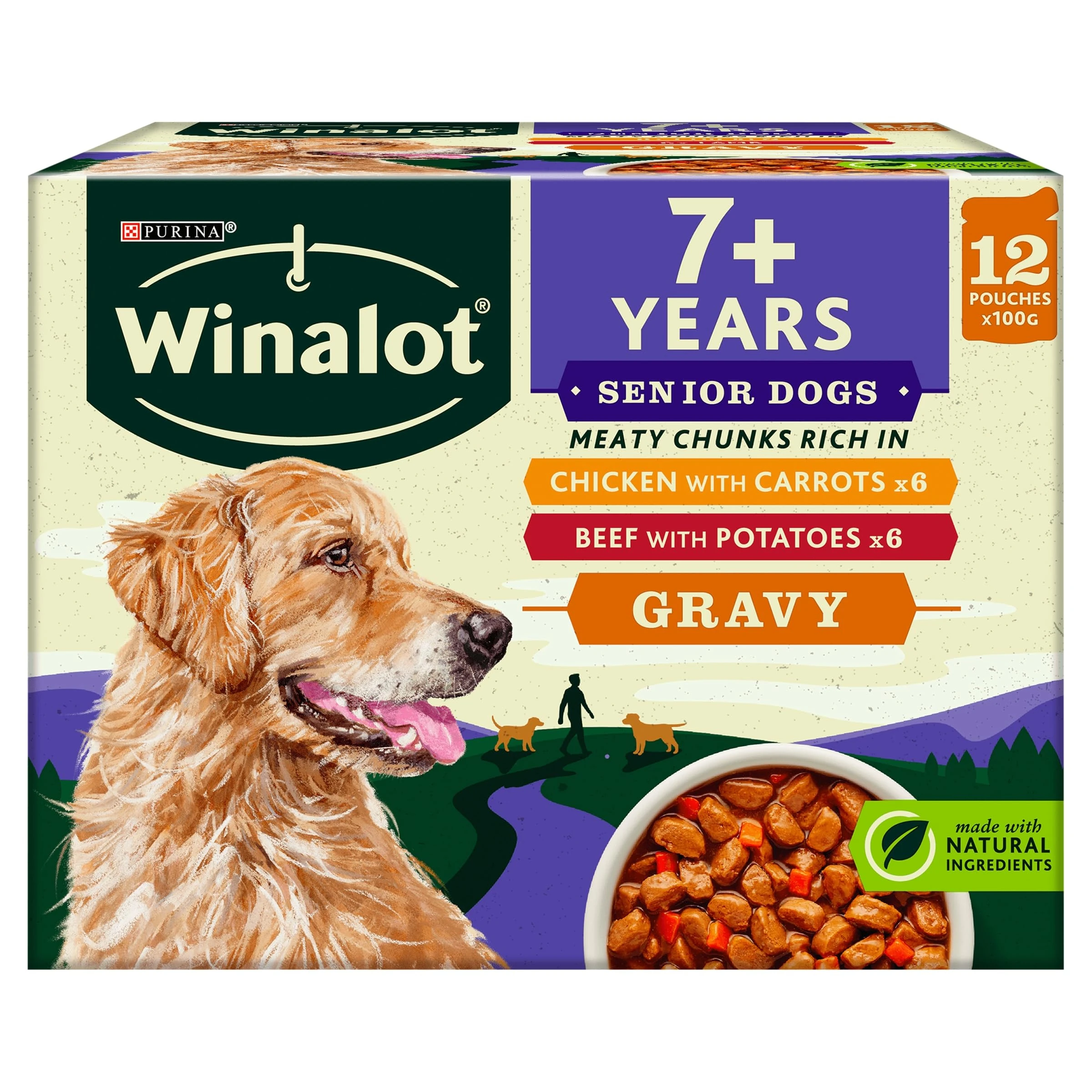 WINALOT Meaty Chunks Senior Mixed in Gravy Wet Dog Food Pouches 12x100g (Pack of 4)