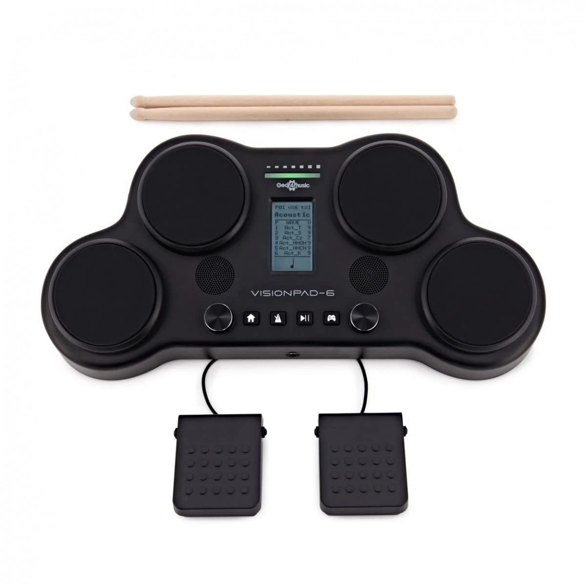 Gear4music VISIONPAD-6 Tabletop Electronic Drum Pad with Drumsticks