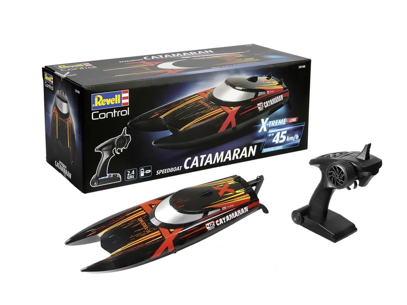Revell Control 24140 Remote Control X-TREME Boat Catamaran With Precise 2.4 GHz Control, Up To 45km/h, Anti Capsize, 7.4V Li-Po Battery, 2 Channel, Propellers Start Only In Water, 44cm in length