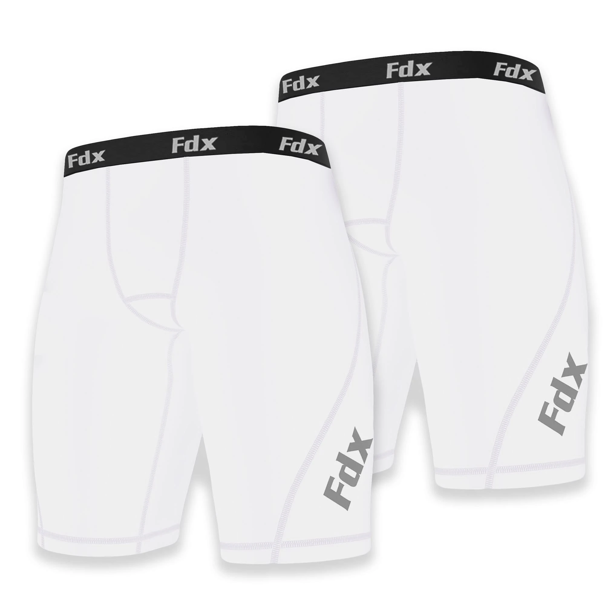 FDX Compression Shorts Mens - Quick-Drying, Soft, Breathable Boxer Underwear - Sports, Base Layer Trunks for Gym Workout, Fitness Training, Running, Cycling and Rugby (White (Pack of 2), X-Large)