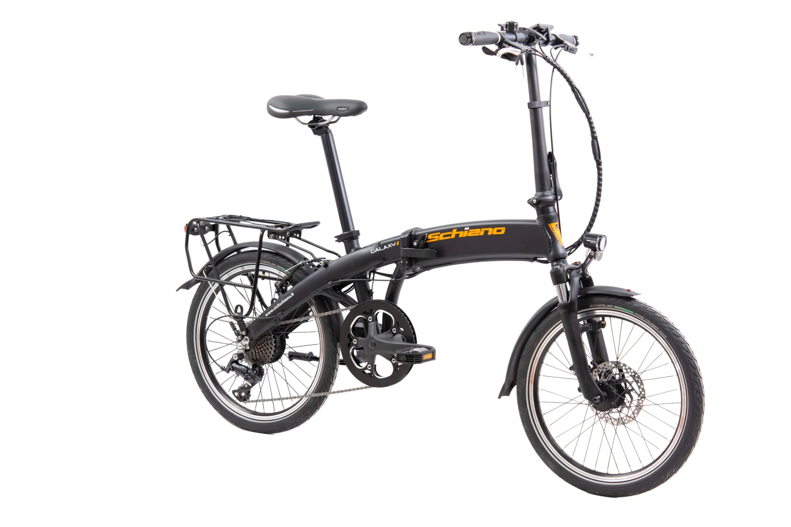 F.lli Schiano Galaxy, Electric Bike for Adults, 20" Folding Bike, 36V 10.4Ah Removable Battery, 250W Motor, 40Nm, Commuter Ebike, Black-Orange
