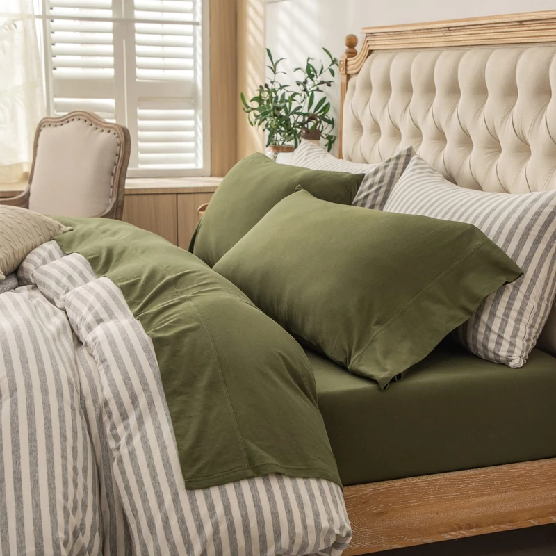 PURE ERA Jersey Knit Sheet Set Solid Olive Green King